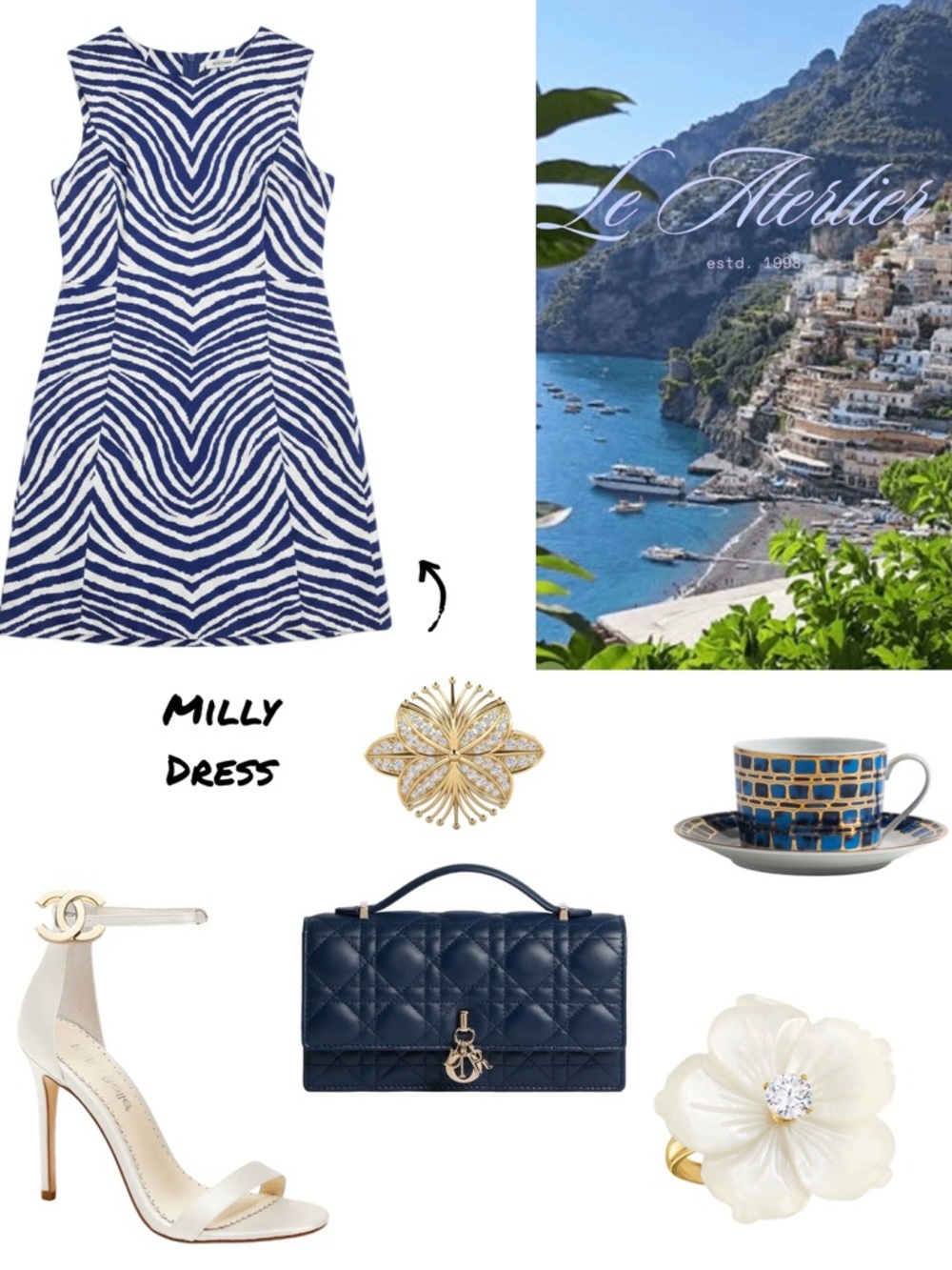 Milly Navy Blue & White Zebra Patterned Sleeveless Dress